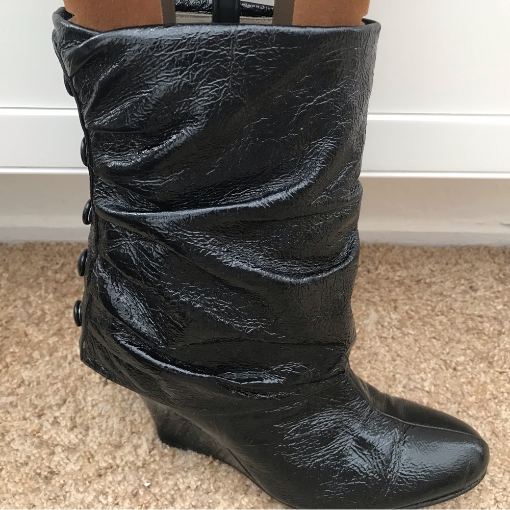 COPY - Goldenbleu Fold Over  Black patent Leather Wedge Ankle Boot Italian Size…